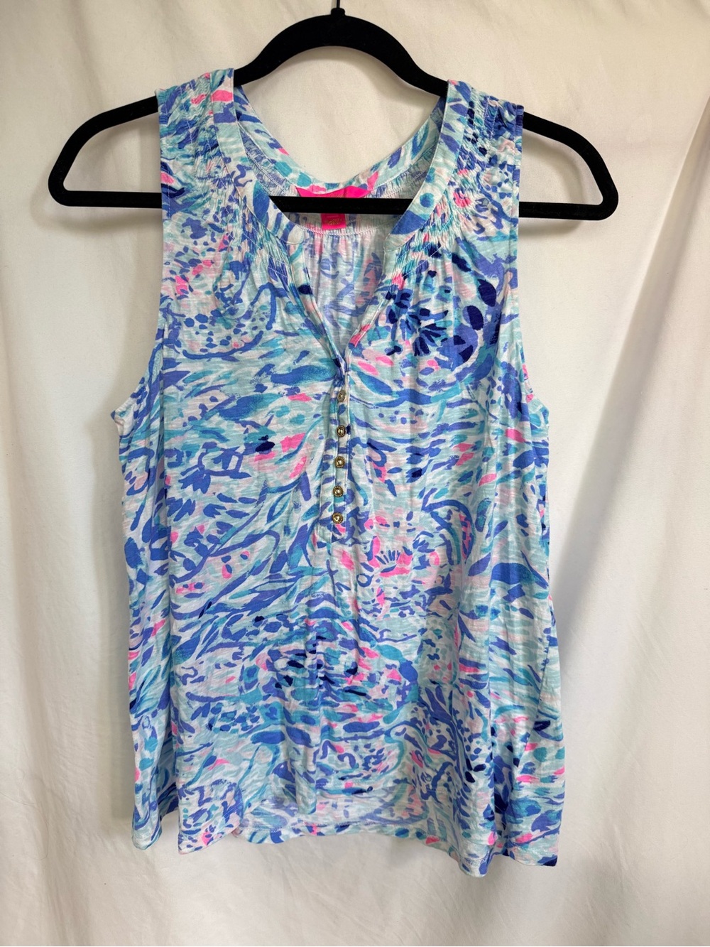 Lilly Pulitzer Blue Aqua and Pink Abstract Sleeveless Top - Picture 4 of 6